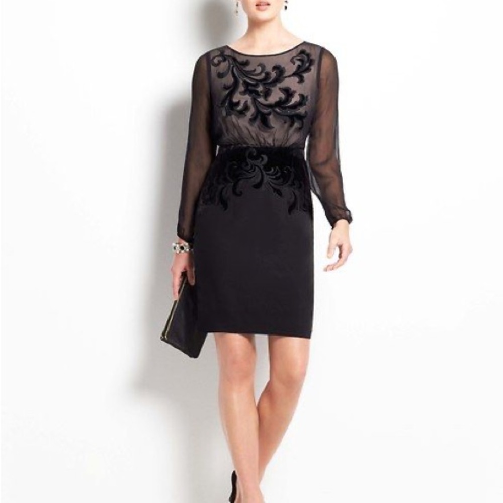 Ann Taylor Black Velvet Scroll Dress Size 12